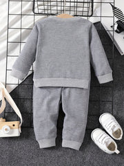 Baby Boys Cartoon Graphic Casual Set Pullover Top & Pants 2pcs Outfit