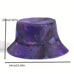 Purple Flower Print Bucket Hat Lightweight Sun Shade Fisherman Cap Women