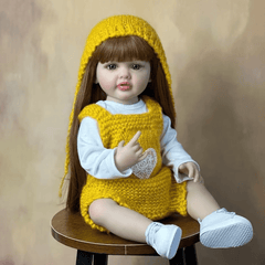 22in Lifelike Reborn Doll Girl Long Hair Yellow Hoodie Lace Heart Patch