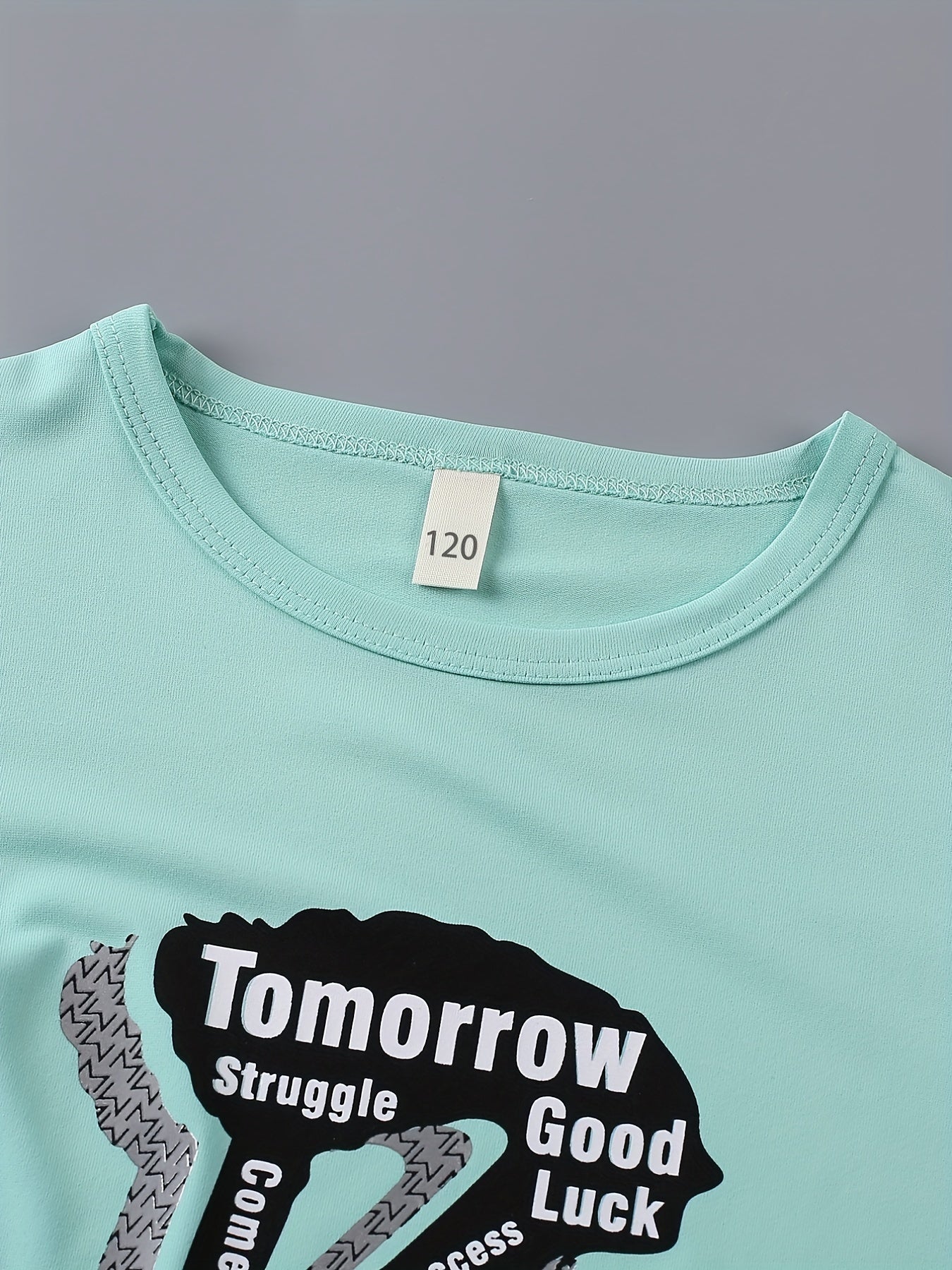 Alphabet Crew Neck T shirt & Elastic Waist Shorts Set for Boys