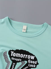 Alphabet Crew Neck T shirt & Elastic Waist Shorts Set for Boys