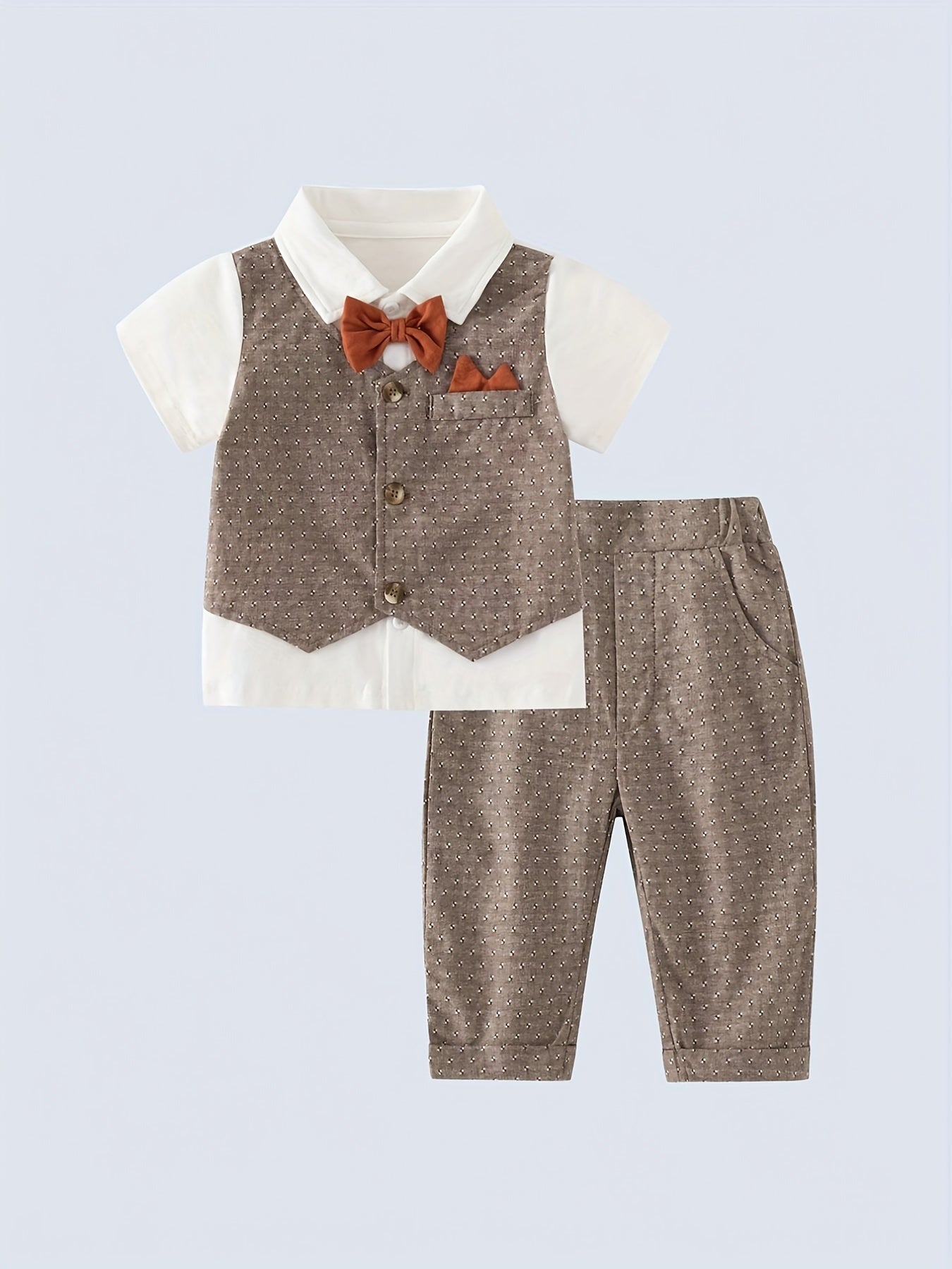 Baby Boys Gentleman Set 2pcs Bow Tie Shirt & Long Pants Outfit