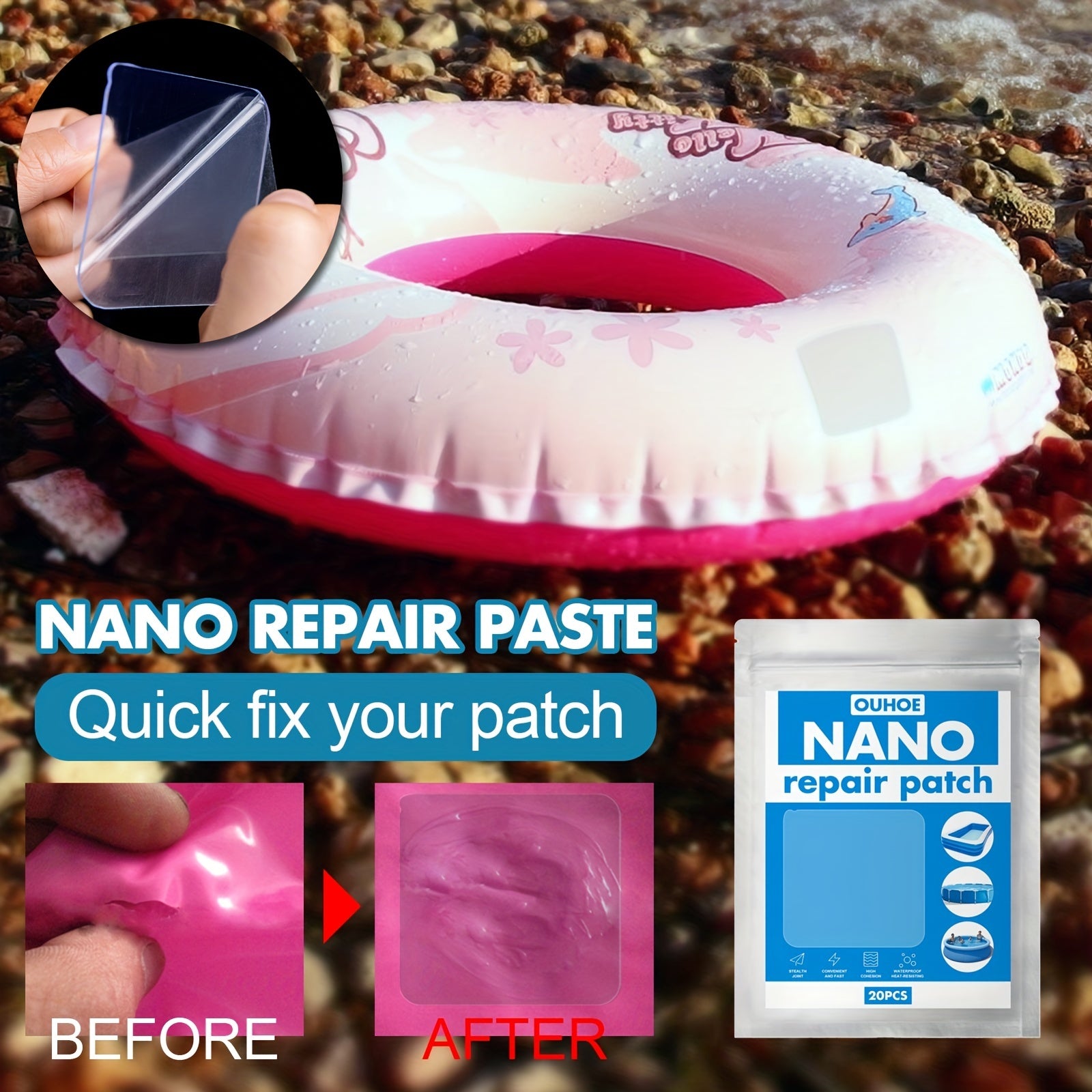 20pcs Waterproof Repair Patches Inflatable Boat Dinghy Raft Patch Tape
