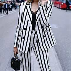 Stripe Print Blazer & Pants Suit Set