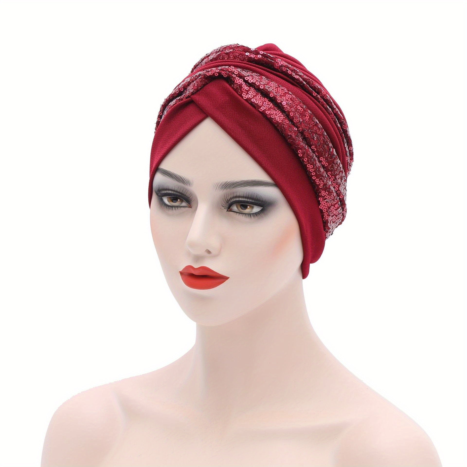 Sequin Turban Cap Solid Head Wrap Elastic Bonnet Beanie Chemo Hats