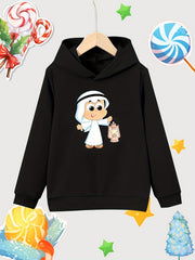 Cartoon Boy Pattern Girl's Cotton Hoodie Active Hooded Sweatshirt