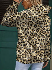 Heart & Leopard Print Hoodie with Kangaroo Pocket