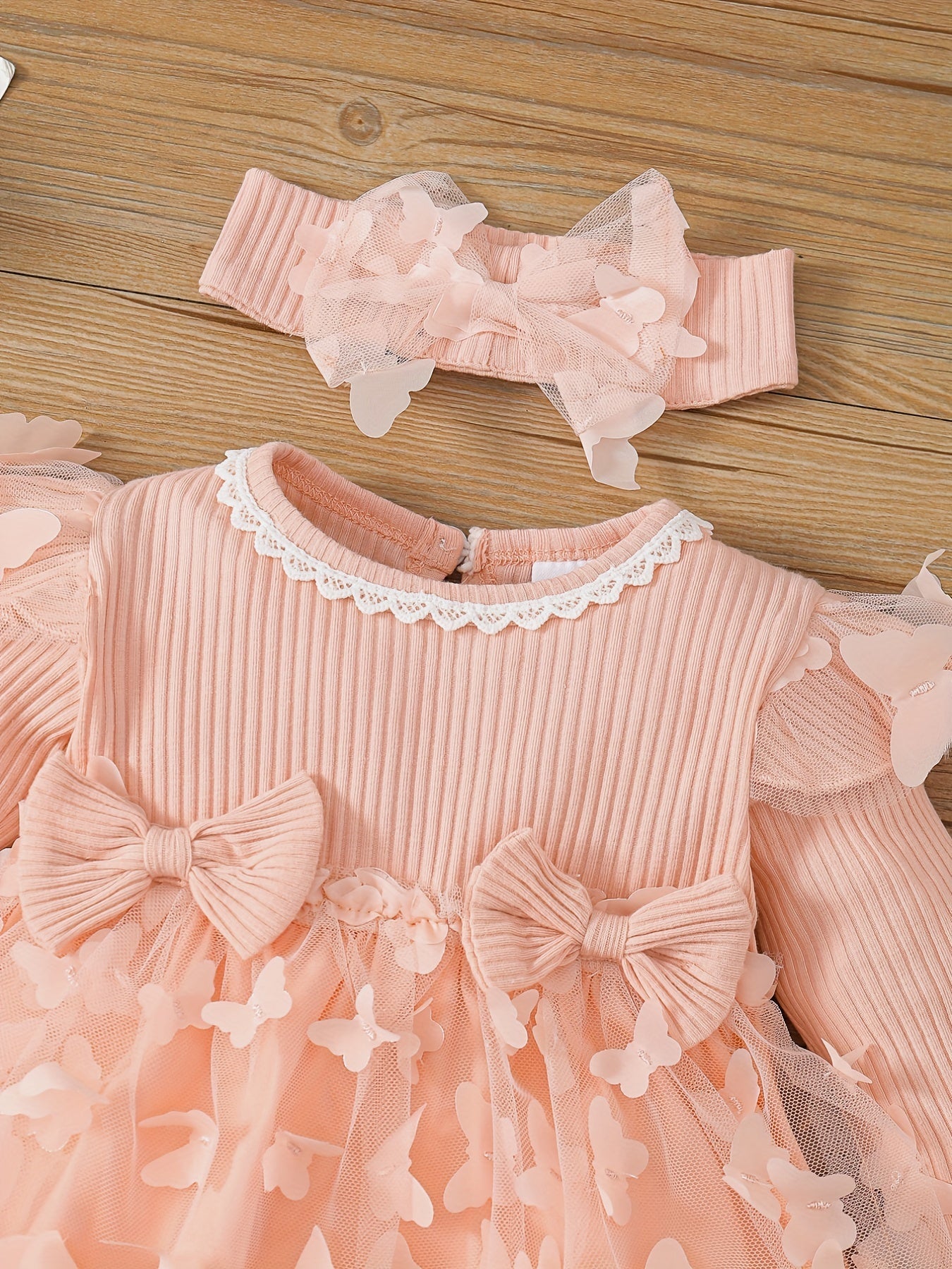 2pcs Baby Girls Butterfly Long Sleeve Dress & Headband Set