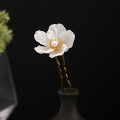 Camellia Hair Clip Faux Pearl Flower Vintage Accessory