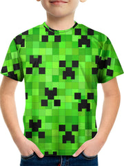 Boy's Green Blocks Graphic T shirt Casual Slightly Stretch Breathable Novel Tee