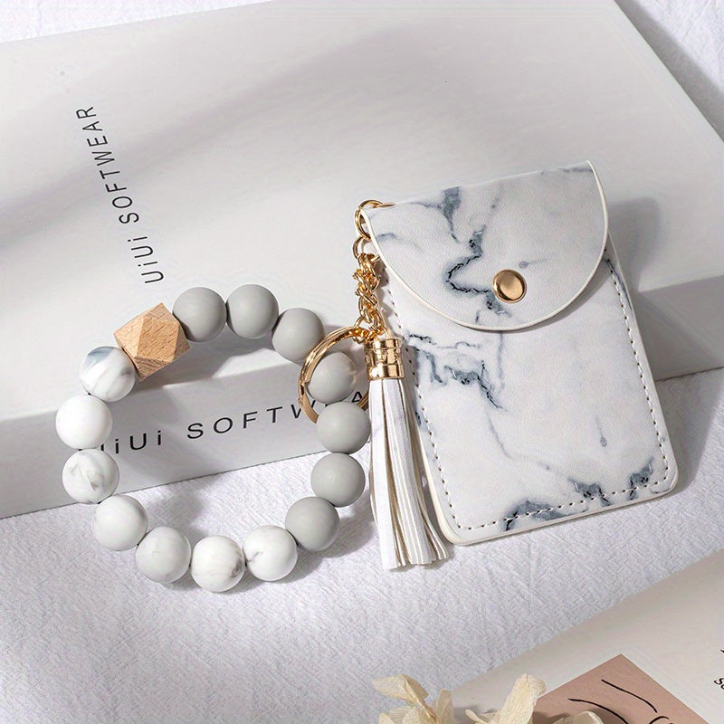 PU Tassel Wrist Keychain Anti-lost Card Coin Purse Bracelet Key Ring