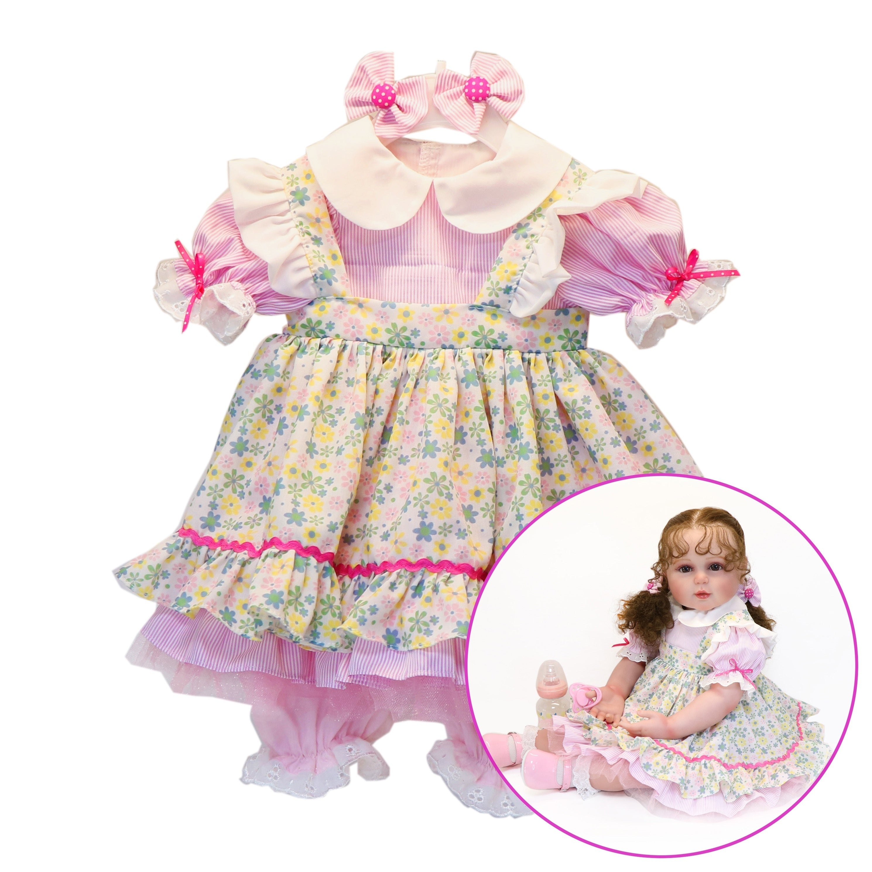Toddler Time Baby Outfit For 63.5 Cm Baby Dolls Dress Pastel Floral Print