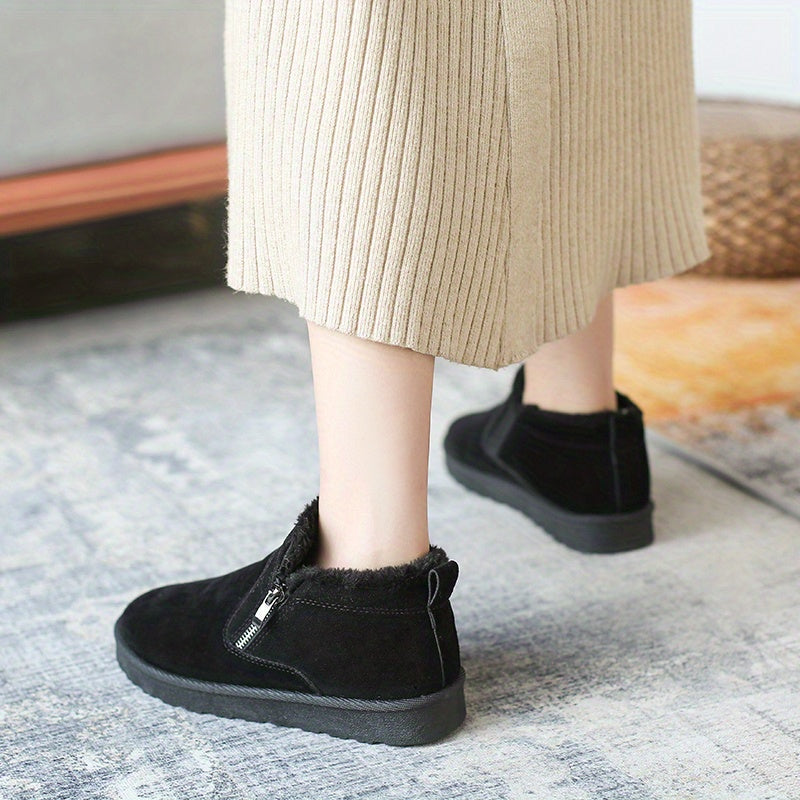 Women's Plush Inner Thermal Flats Side Zipper Winter Shoes