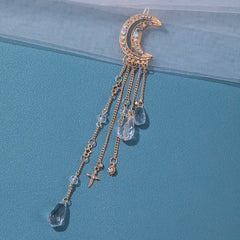 Girls Golden Moon Hair Clip Tassel Rhinestone Hairpin