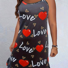 Sexy Nightdress Heart & Letter Print Medium Stretch Cami Sleep Dress