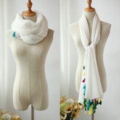 Colorful Tassel Linen Scarf for Women Outdoor Wrap