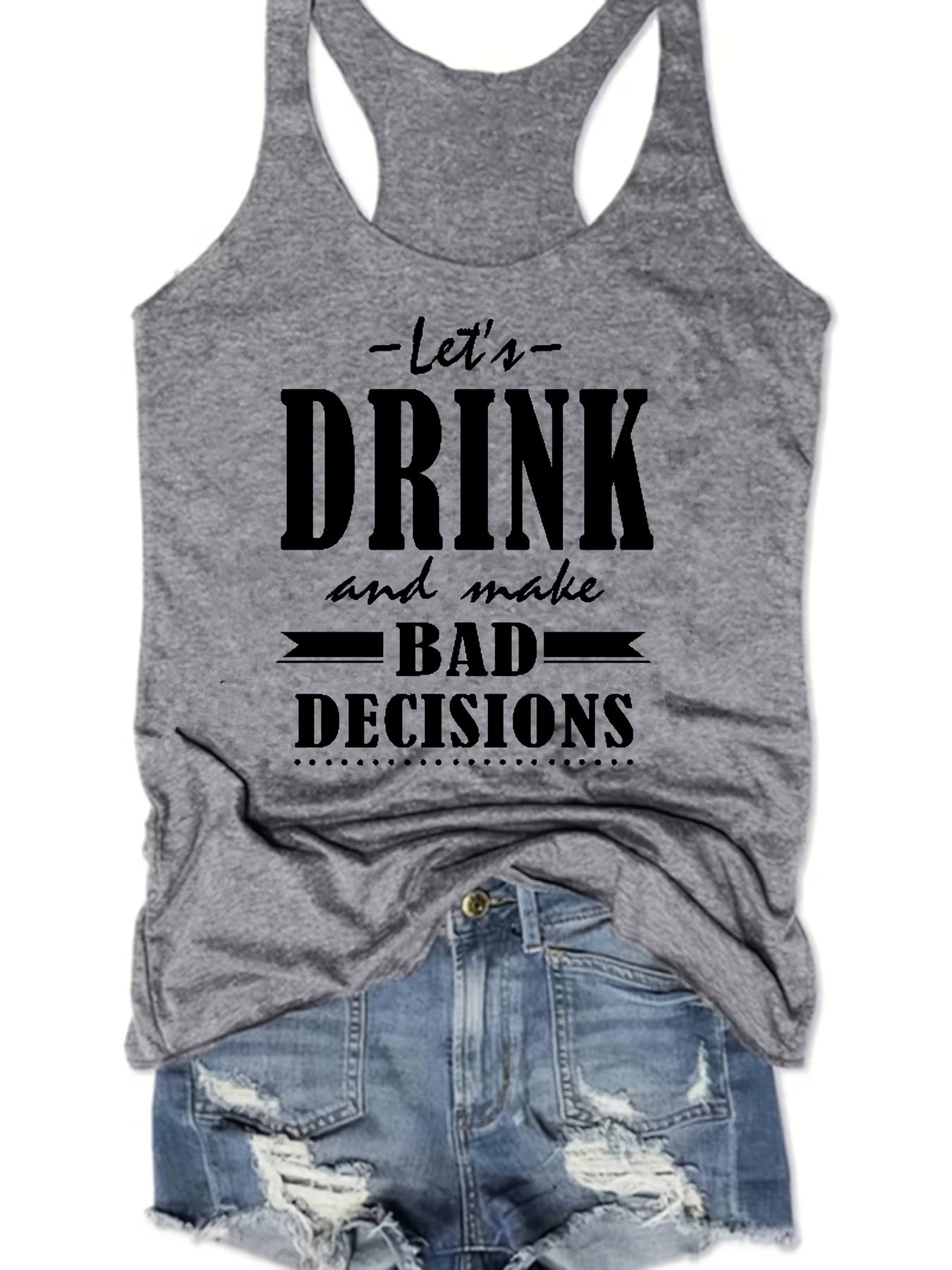 Letter Print Tank Top For Women Sleeveless Racer Back Sports Casual Top