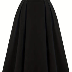 Button Front High Waist Solid Pleated Skirt