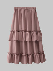 Tiered Skirt with Ruffle Trim Elastic Waist Layered Skirt