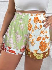 Colorblock Floral Print High Rise Shorts