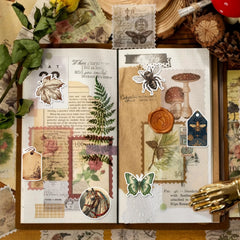 50 Vintage Forest Themed Stickers - Nature Inspired Decals with Butterflies