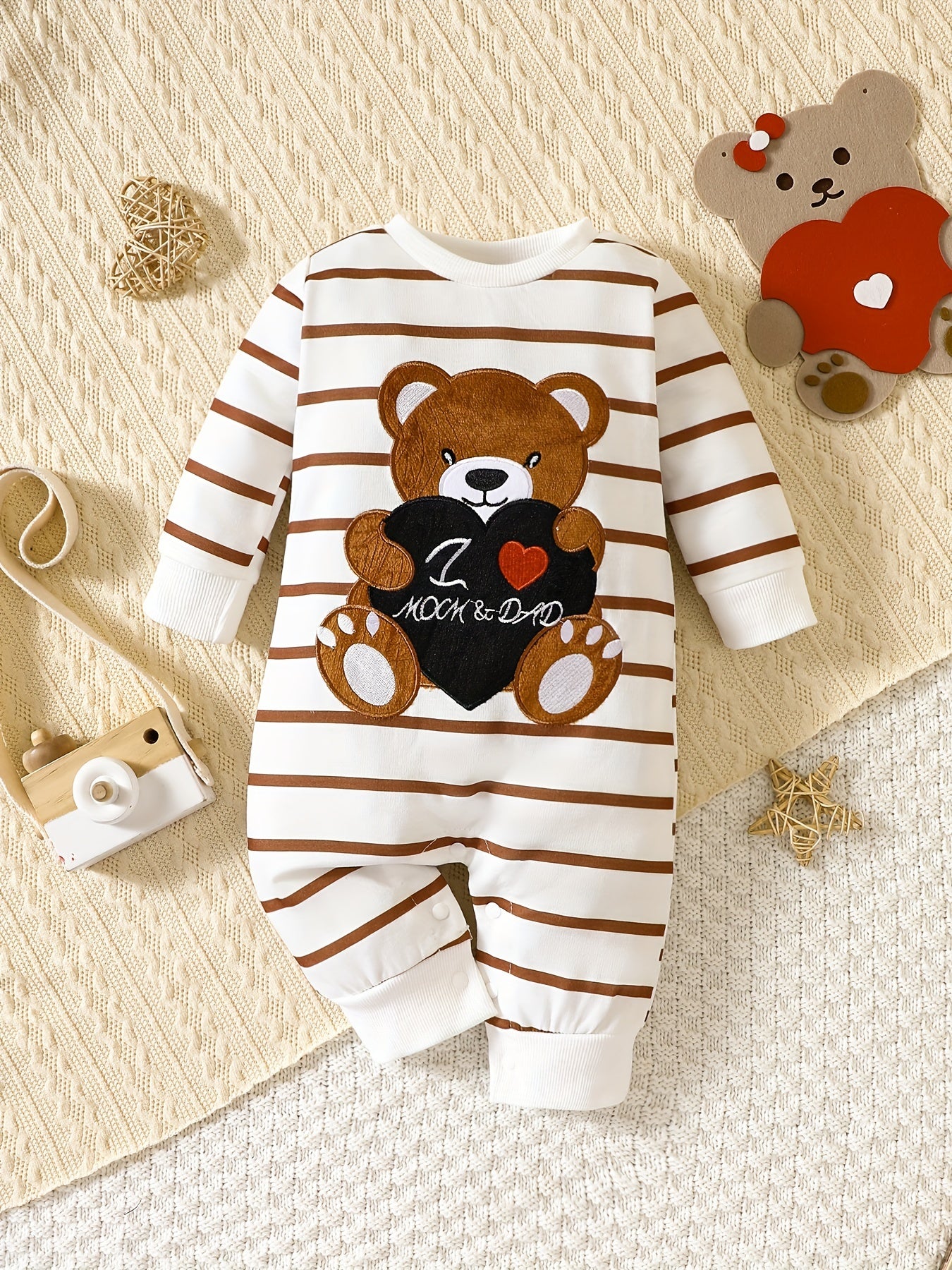 Cartoon Bear Embroidered Baby Boys Bodysuit