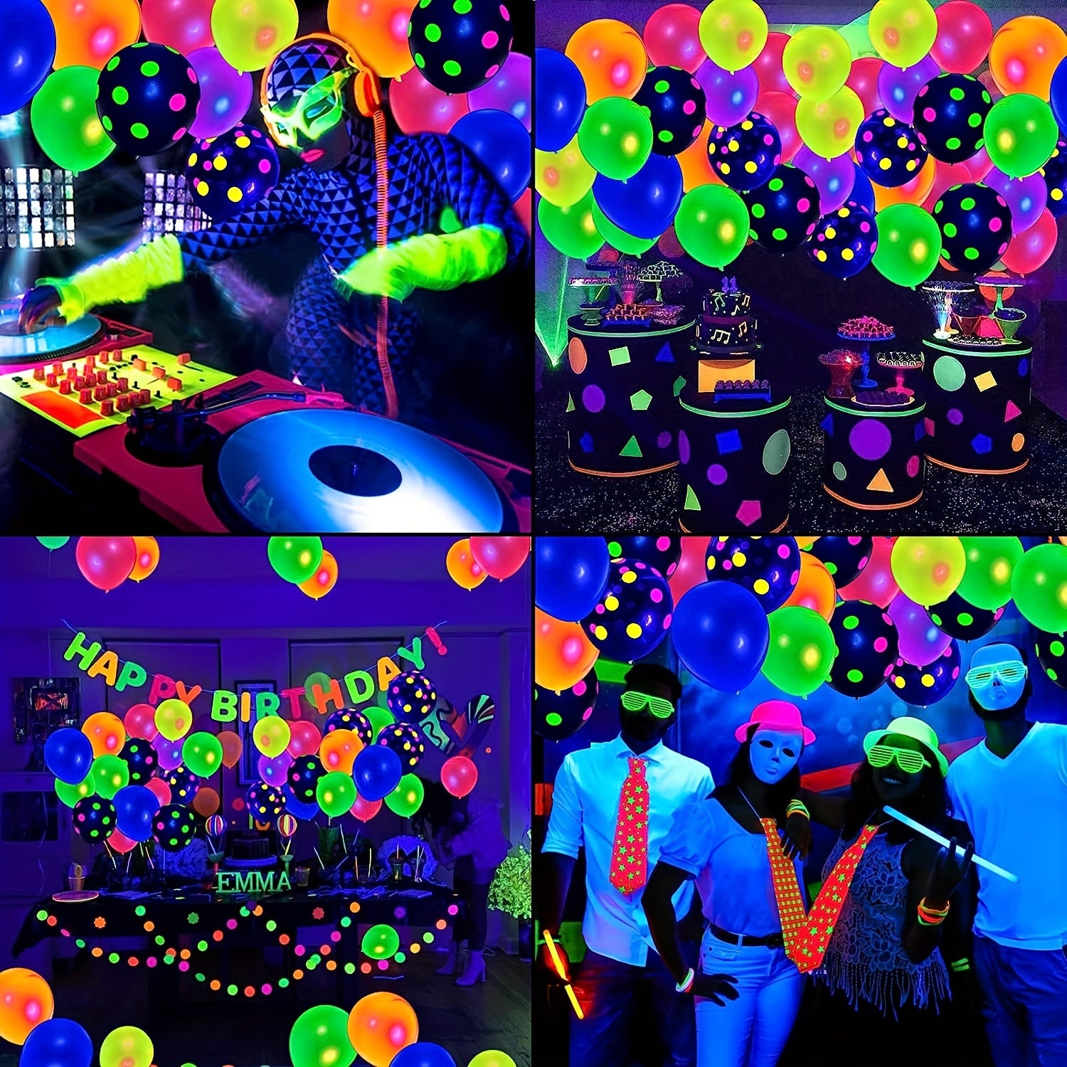 Neon Polka Dot Blacklight Balloons - Glow In The Dark Balloons