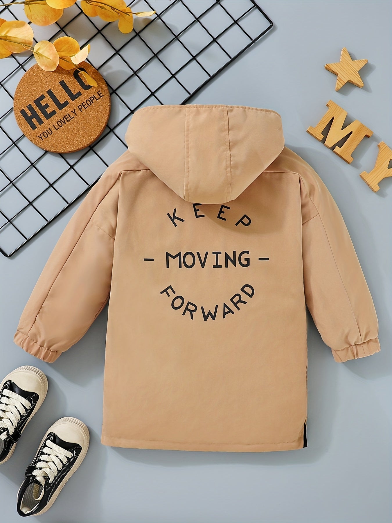 Boys Letter Print Windbreaker Hooded Jacket