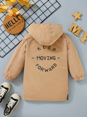 Boys Letter Print Windbreaker Hooded Jacket