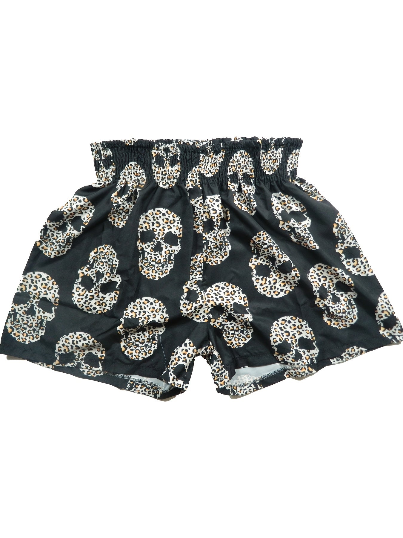 Leopard Skull Print Smocked Waist Shorts Casual Shorts