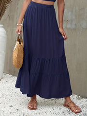 Boho Ruffle Trim Tiered Long Skirts Elastic Waist A line Maxi Skirts Women's