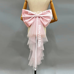 Royal Court Style Bridal Bow Accessory with 24" Tulle Tail