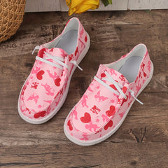 Women's Skate Shoes with Heart & Cupid Pattern Flat Lightweight Lace-up