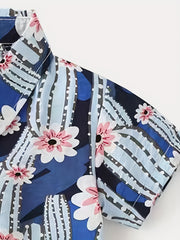 Cactus Flower Graphic Print Boys Creative Top Short Sleeve Lapel Shirt