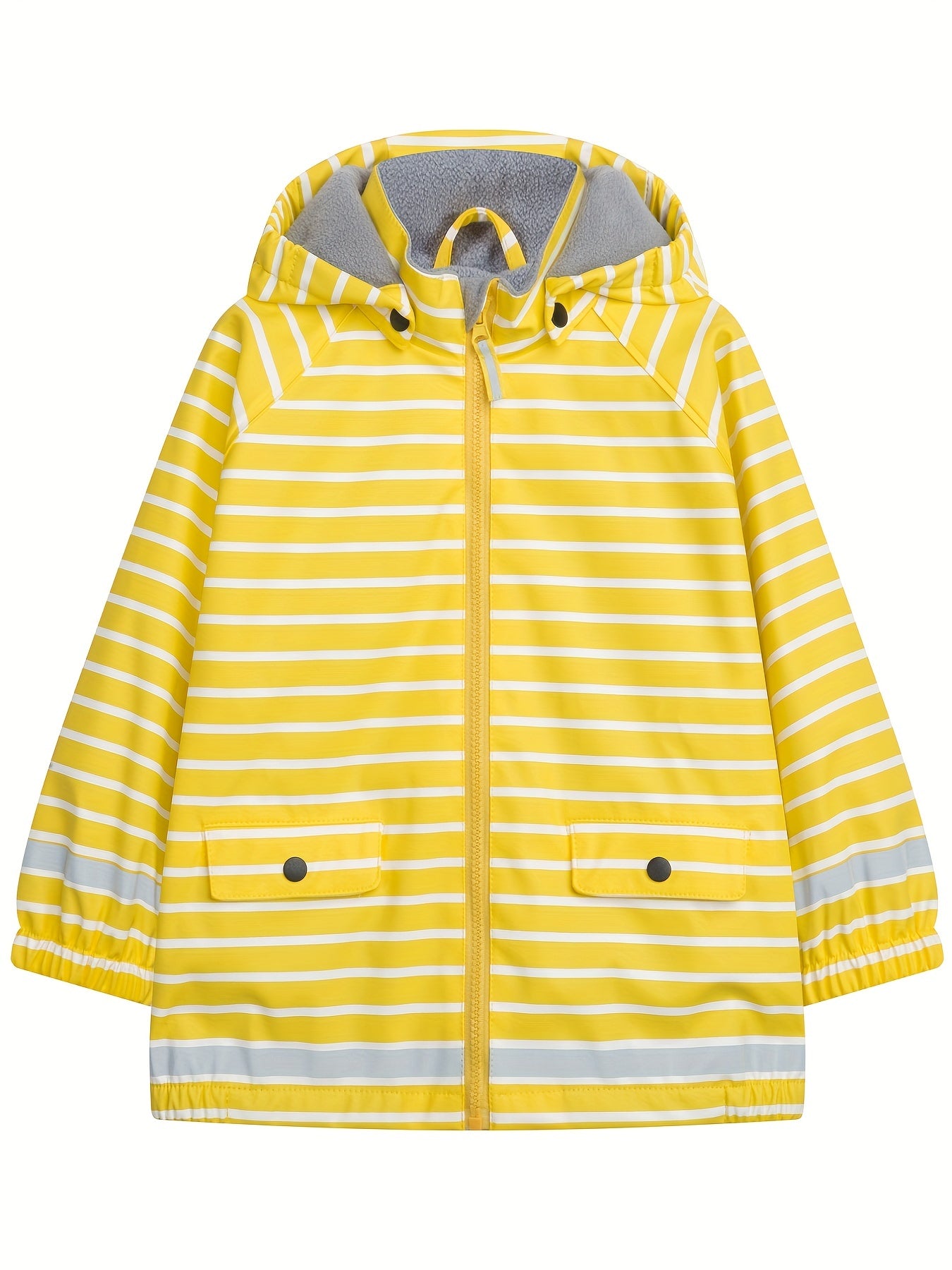 Girl's Striped Waterproof Hooded Jacket Active Zip Up Fleece