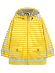 Girl's Striped Waterproof Hooded Jacket Active Zip Up Fleece