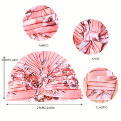 Rainbow Print Knot Turban Cap Pleated Hijab Chemo Hat Elastic Beanie Bonnet