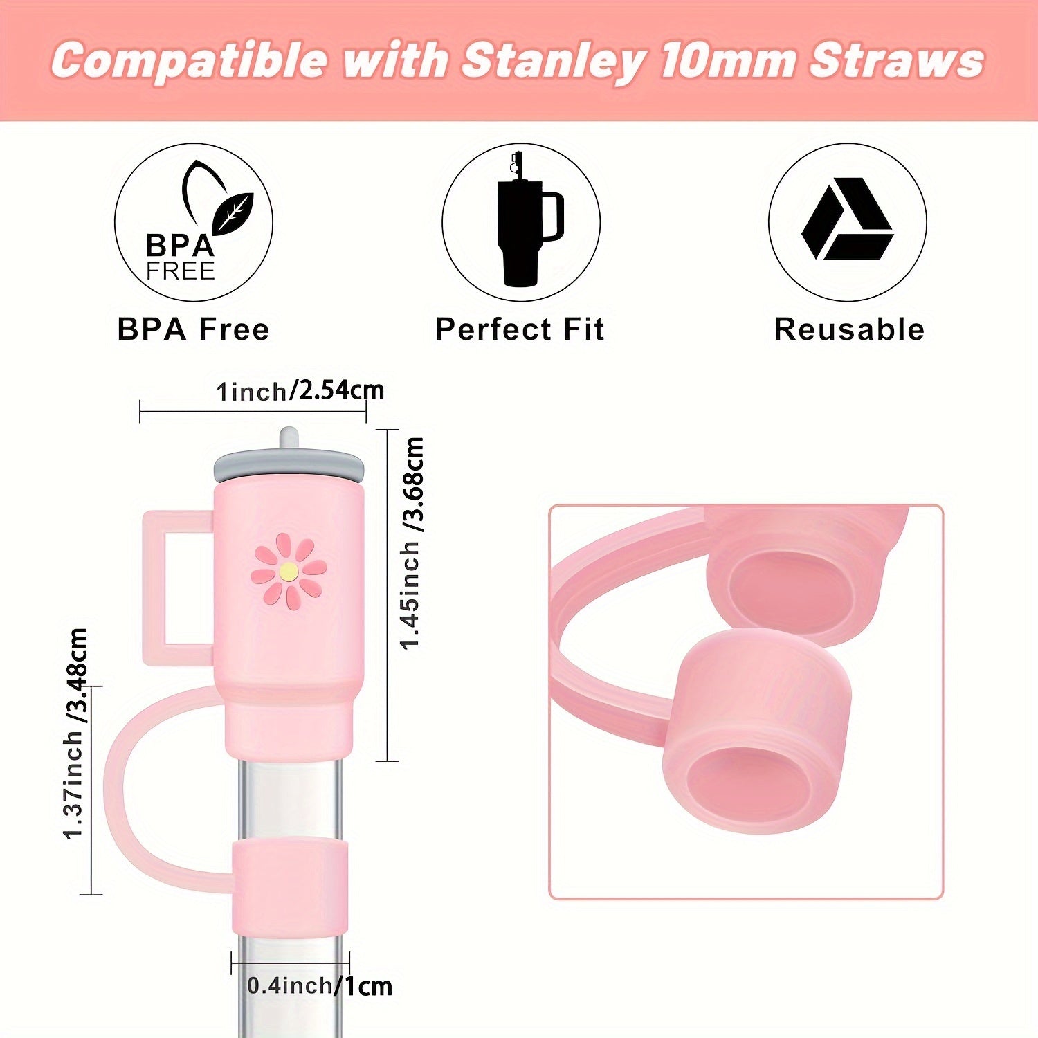 4pcs Straw Topper Initial Charm - Reusable Silicone Straw Cap, 1.02cm Straws
