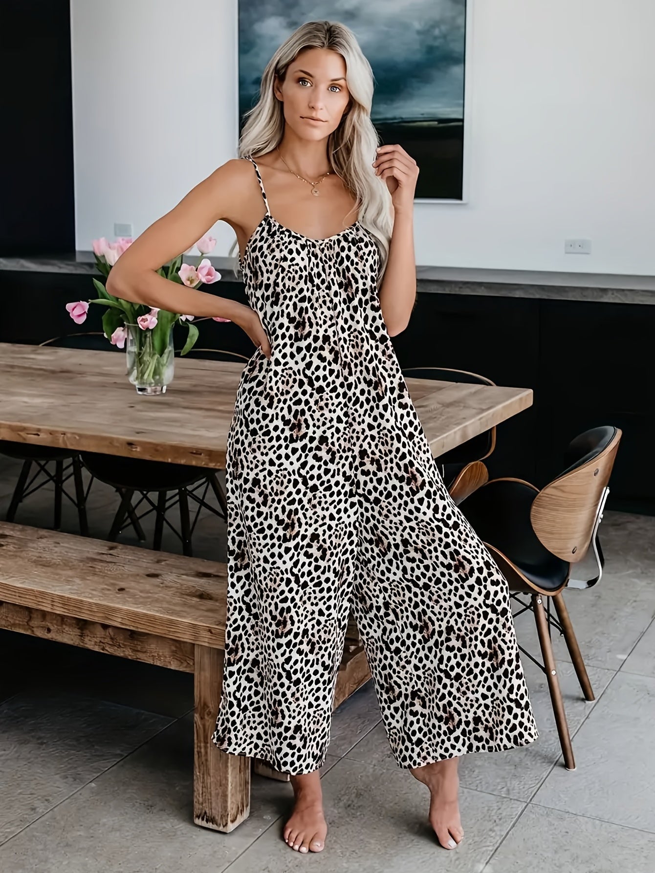 Tie Dye Wide Leg Cami Jumpsuit Boho Sleeveless Jumpsuit