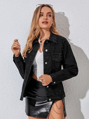 Long Sleeve Denim Jacket Flap Pockets Slim Fit Women's Coats