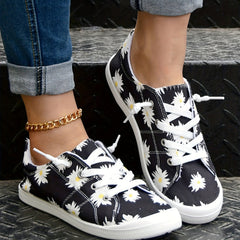 Daisy Pattern Lace Up Casual Flat Shoes Women's Footwear