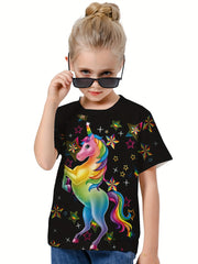 3D Unicorn Graphic T-shirt Girls Short Sleeve Tee Summer Casual Gift