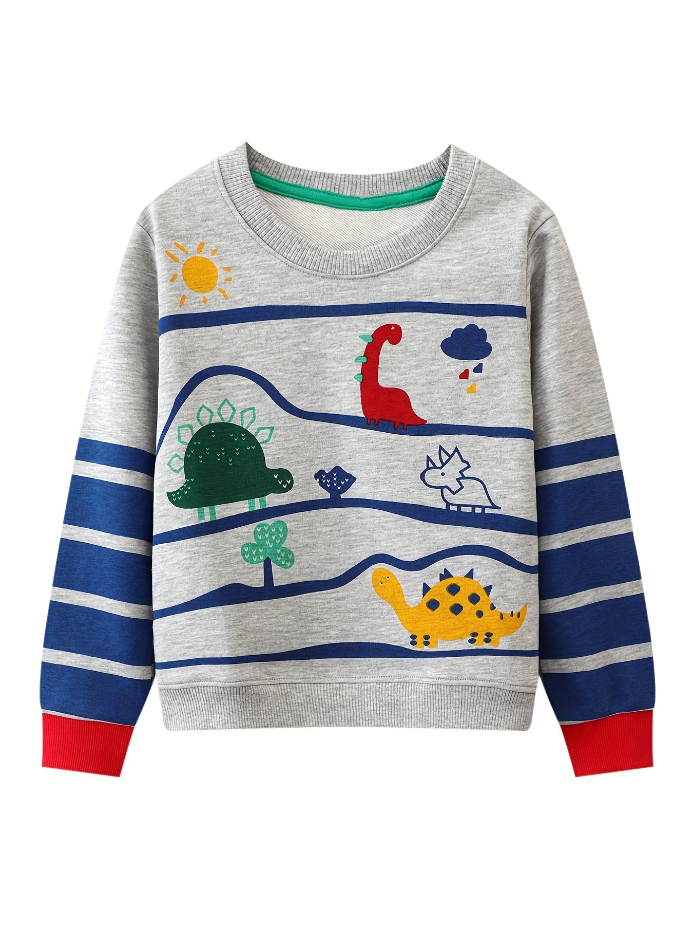 Dinosaur Boys Sweater Round Neck Long Sleeve Knit Pullover Top