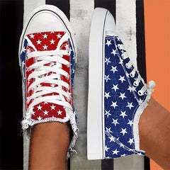 American Flag Elements Canvas Shoes Comfortable Lace Up Flats