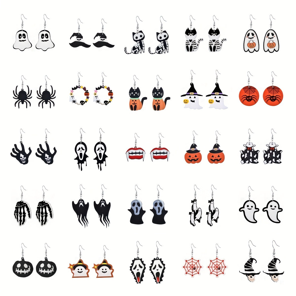 Halloween Dangle Earrings Set - Ghost Pumpkin Skull - Festive Party Decoration