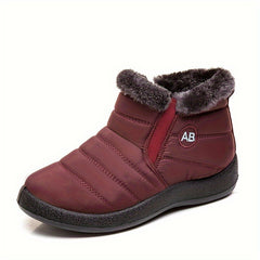 Women's Fur Lined Thermal Snow Boots Slip On Round Toe Warm Ankle Boots
