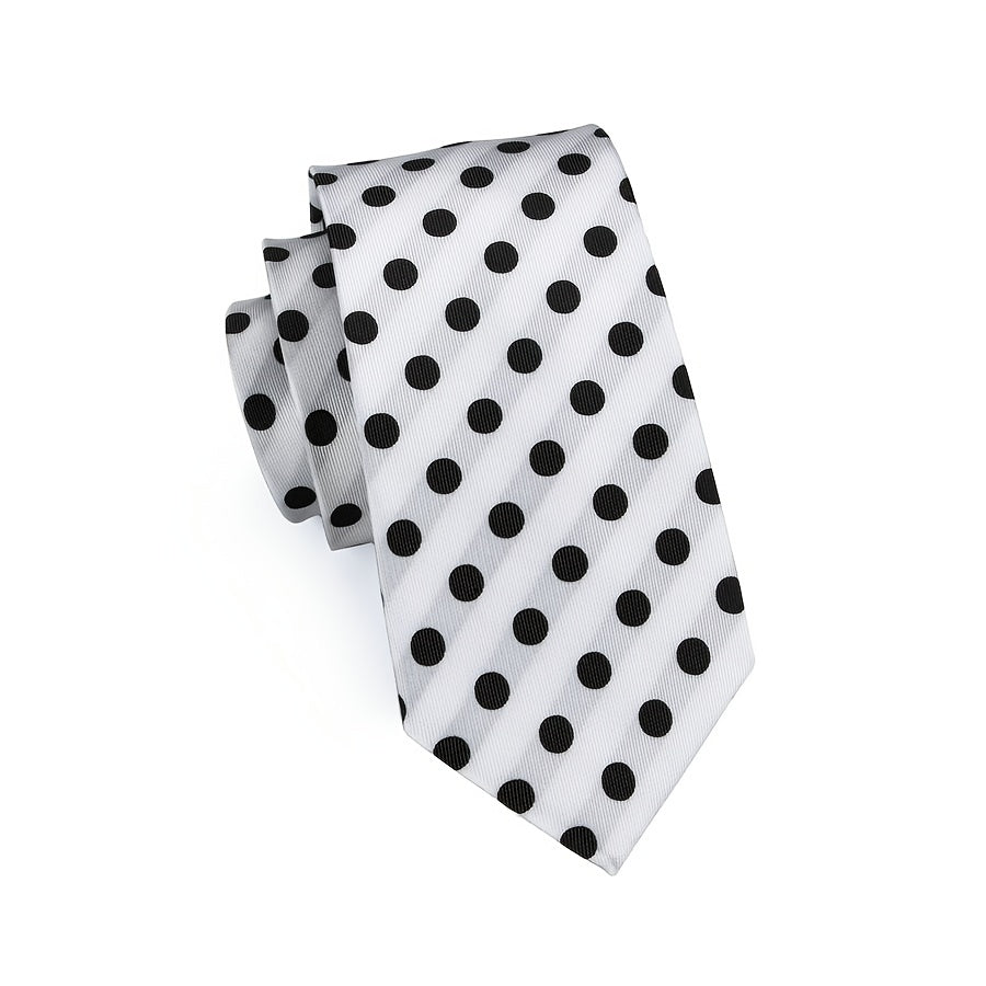 1pc Hi Tie Polka Dots Necktie With Pocket Square Cufflinks Set Mens Accessories