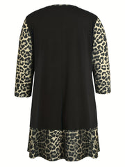 Casual Dress Women's Plus Colorblock Leopard Print Dress