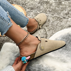 Women's Adjustable Strap Flat Mules Cork Clogs