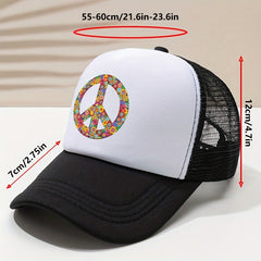 Peace Sign Print Baseball Cap Breathable Trucker Hat Adjustable Sun Hats